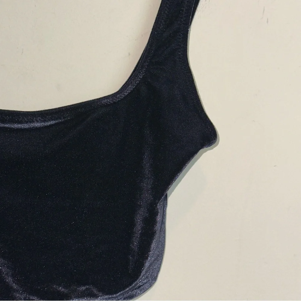 Solid & Striped Velvet Black Swim Top Womens Small Classic Goth Grunge Beach Y2K - Picture 2 of 9